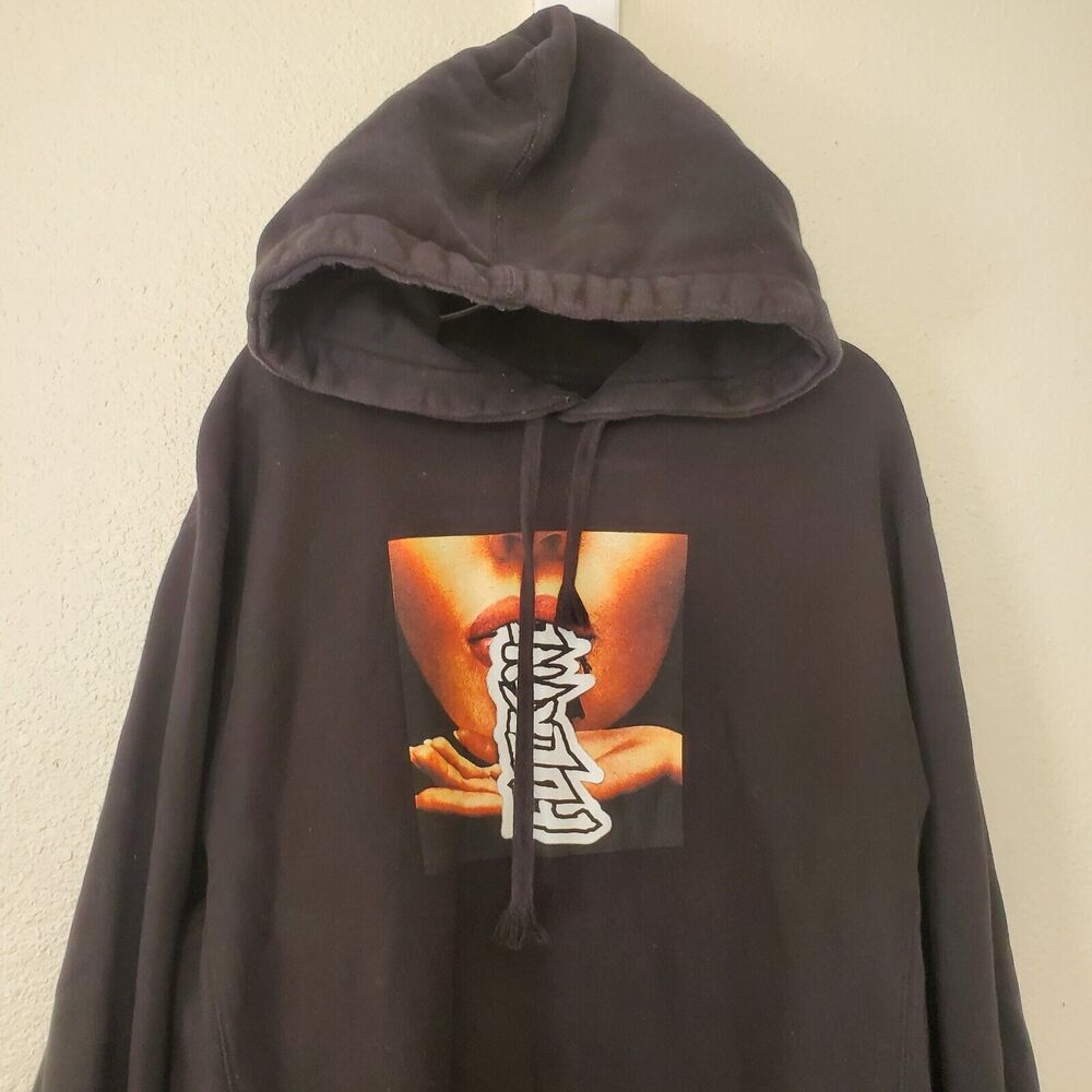 FA F*cking Awesome Hoodie Men's Size‎ Large Black Hockey Skateboard Red Lips